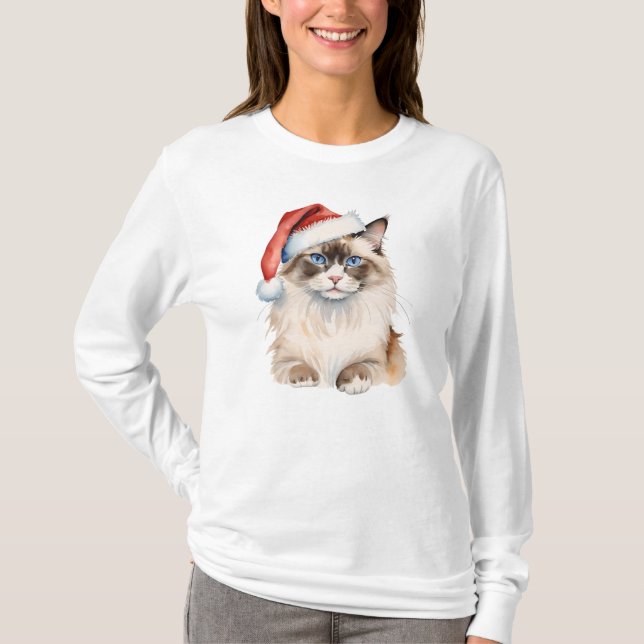 Camiseta Navidades Ragdoll cat Watercolor (Anverso)