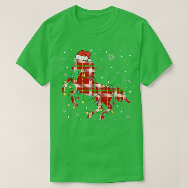 Camiseta Navidades Red Buffalo Plaid Pajama Horse Santa Hat (Diseño del anverso)