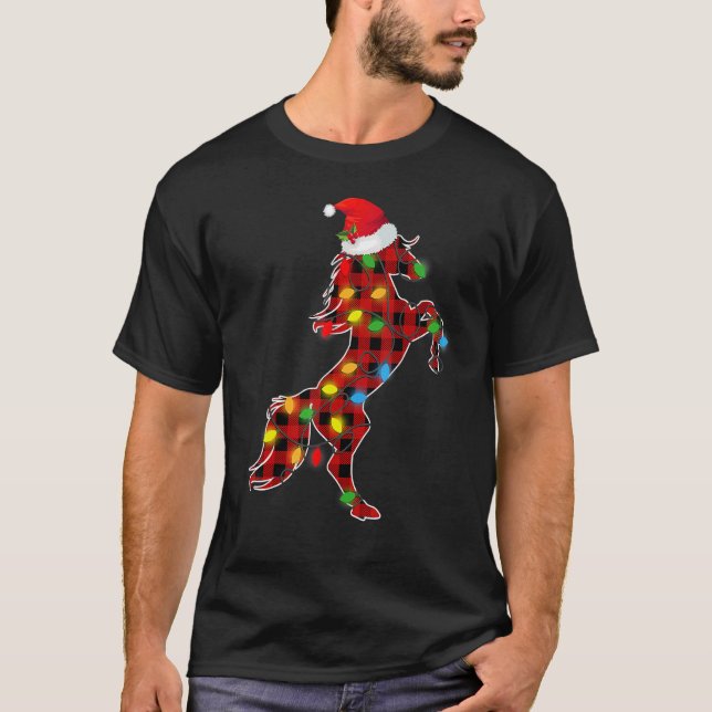 Camiseta Navidades Red Buffalo Plaid Pajama Horse Santa Hat (Anverso)