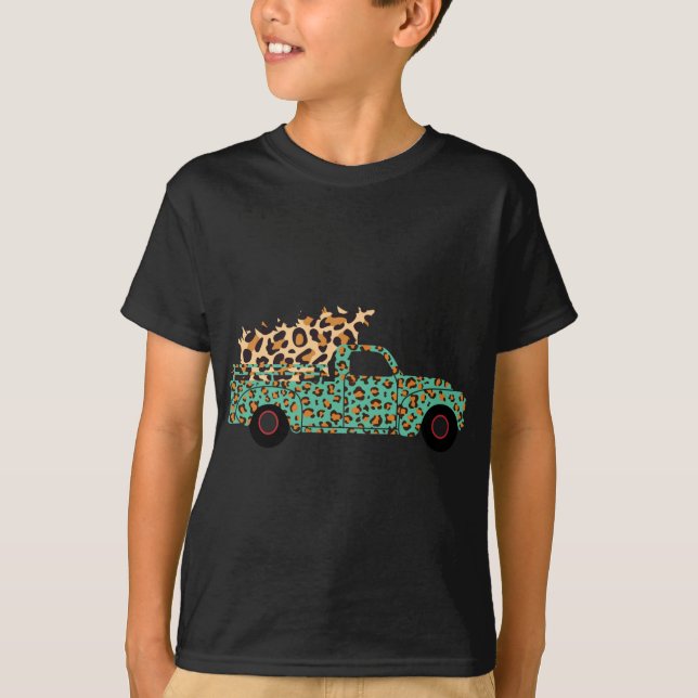 Camiseta Navidades Red Truck Tree Leopard Pattern Wagon Che (Anverso)