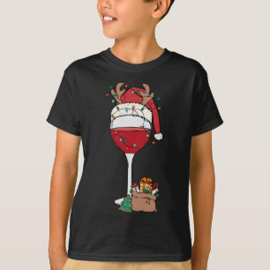 Camiseta Navidades Red Wine Glass Santa Hat Reindeer Fun Xm
