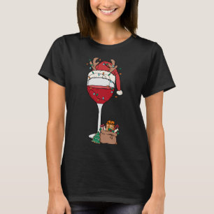 Camiseta Navidades Red Wine Glass Santa Hat Reindeer Fun Xm