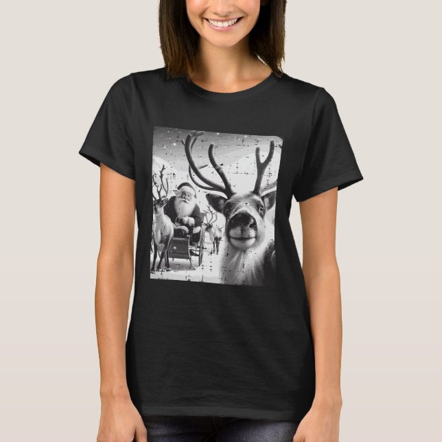 Camiseta Navidades reno Santa Selfie Nochebuena divertida (Anverso)