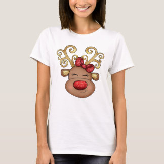 Camiseta Navidades renos enfrentan nariz purpurina roja