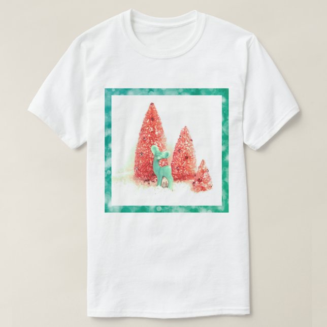 Camiseta Navidades retro ciervos con marco Aqua (Diseño del anverso)