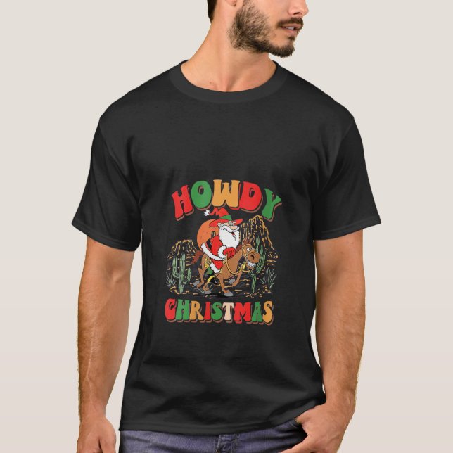 Camiseta Navidades retro Cowboy Santa Claus Xmas Howdy Ligh (Anverso)