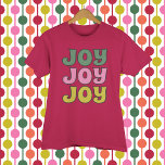 Camiseta Navidades retro de los años 1970<br><div class="desc">El estilo vintage divertido con letras explica el mensaje festivo "JOY" en un esquema de color retro de verde,  rosa y verde limón.</div>