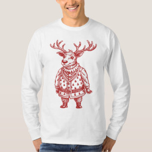 Camiseta Navidades retro dibujados a mano por ciervos