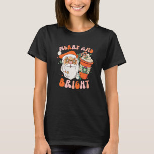 Camiseta Navidades Retro Groovy Luminosos Y Feliz Santa