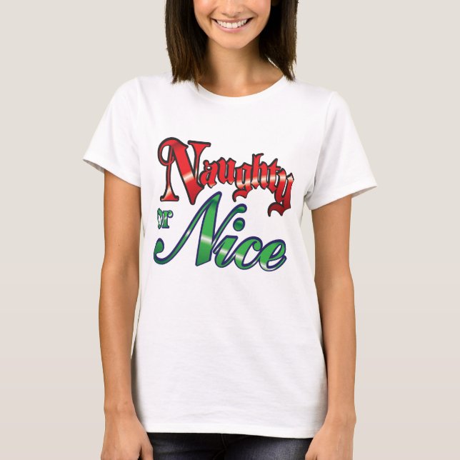 Camiseta Navidades retro, letras rojas traviesas o bellas (Anverso)