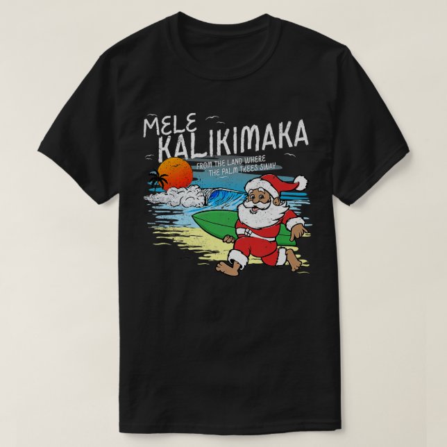 Camiseta Navidades retro Mele Kalikimaka Santa Shaka Hawaii (Diseño del anverso)