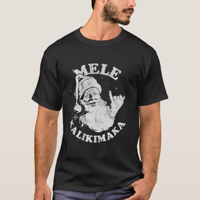 Camiseta Navidades retro Mele Kalikimaka Santa Shaka Hawaii (Anverso)