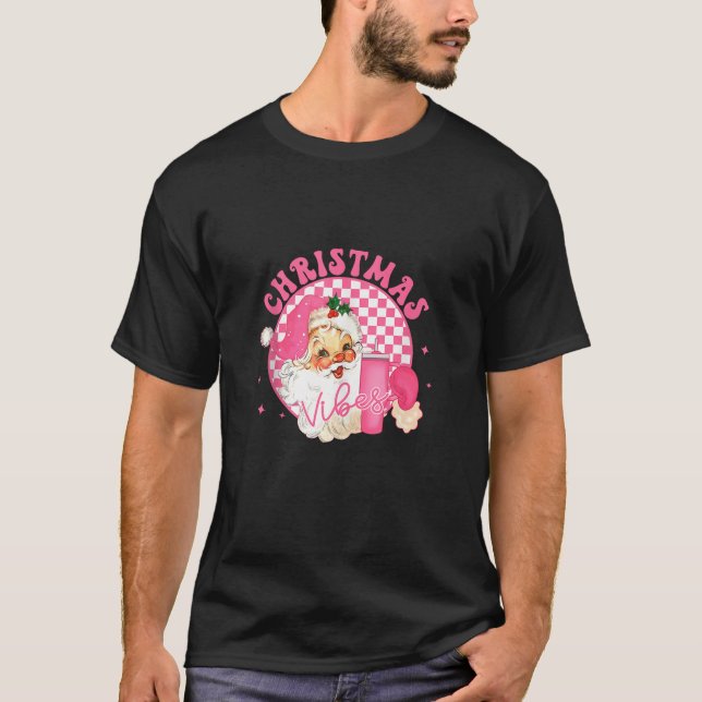 Camiseta Navidades Retro Pink Santa Claus Vibes Trendy Sant (Anverso)