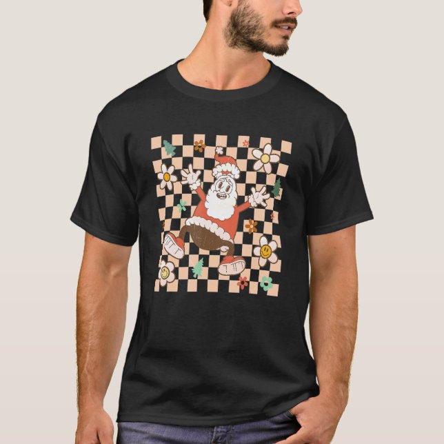 Camiseta Navidades Retro Santa Claus Checkered Groovy Flow (Anverso)
