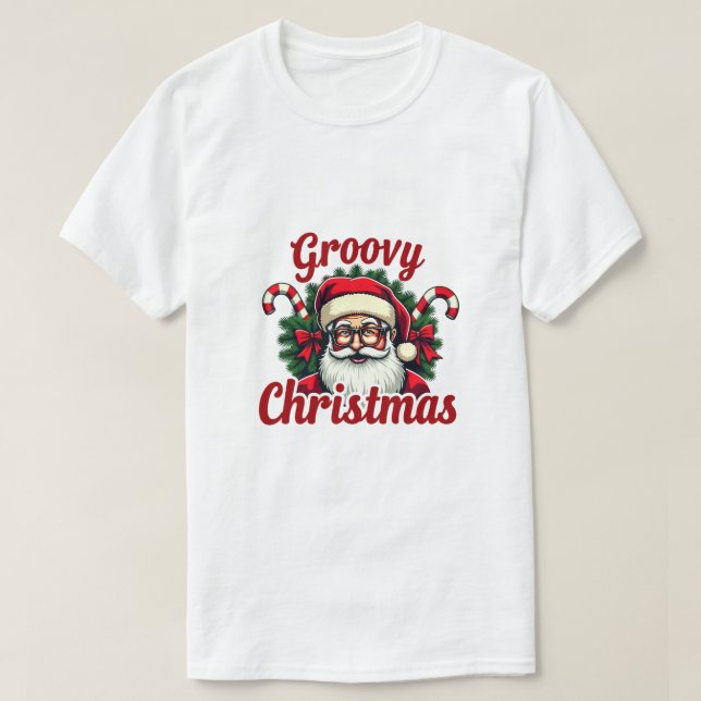 Camiseta Navidades Retro Santa - Groovy Holiday Style (Diseño del anverso)