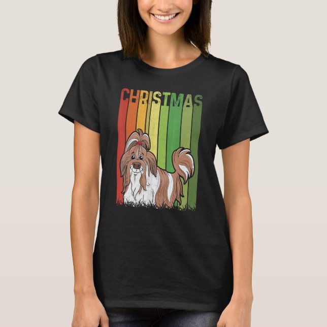 Camiseta Navidades Retro Shih Tzu Grupo Perro Coincidiendo  (Anverso)