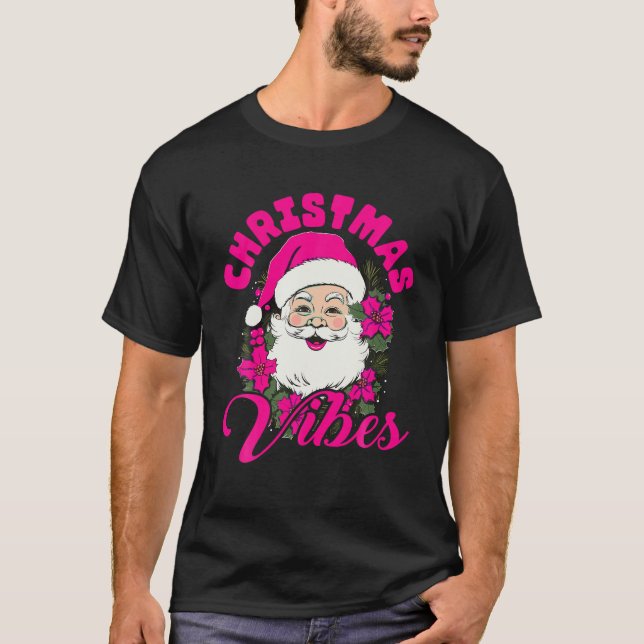 Camiseta Navidades retro vibes a Santa Claus rosado navidad (Anverso)