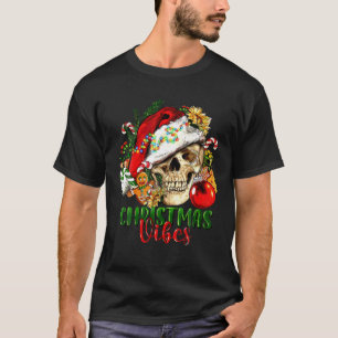 Camiseta Navidades Retro Vibes Skeleton Skull Santa Hat Xma