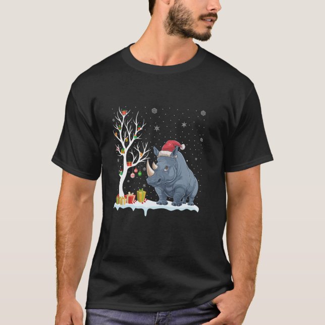 Camiseta Navidades Rhino Santa Hat Festividad de árboles li (Anverso)