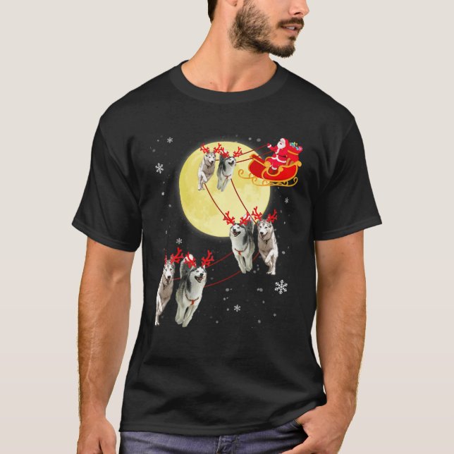 Camiseta Navidades Rindeer Husky Dog Sleigh Graciosa Christ (Anverso)