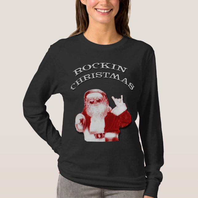 Camiseta Navidades Rockin modernos Santa Ladies T Shirt (Anverso)