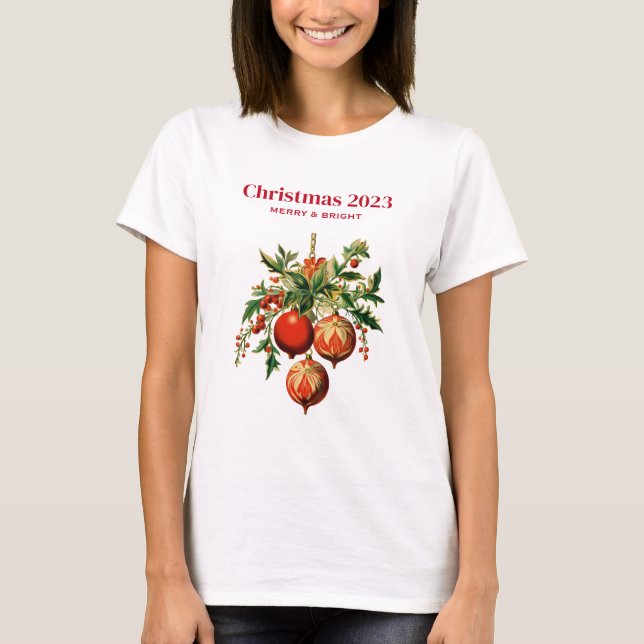 Camiseta Navidades rojos baubles con fiesta holly (Anverso)