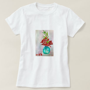 Camiseta Navidades rojos Berries acuarela arte fino
