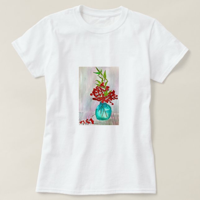 Camiseta Navidades rojos Berries acuarela arte fino (Diseño del anverso)