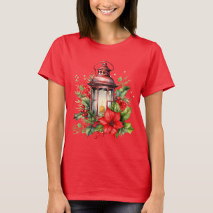 Camiseta Navidades rojos Lantern Poinsettia y Pine