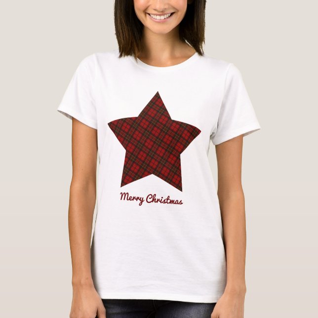 Camiseta Navidades rojos tartán Star Merry texto de Navidad (Anverso)