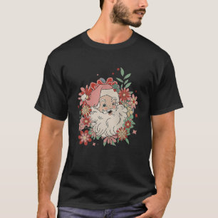 Camiseta Navidades rosa floral retro Santa Claus sudor feo