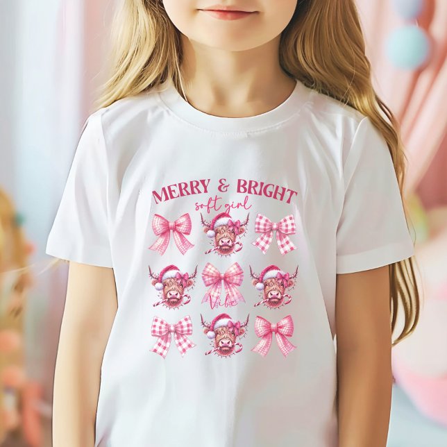 Camiseta Navidades rosados Coquette de arcos y vacas (Christmas tee Pink bows and highland cows)