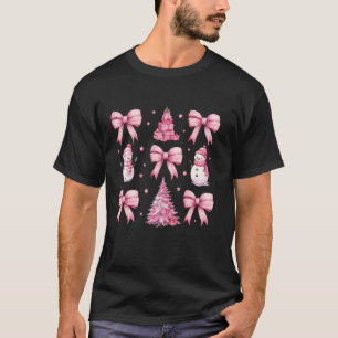Camiseta Navidades rosados Coquette Girly Pink Bow Snowman 