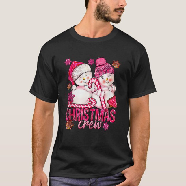 Camiseta Navidades Rosados Crean Snowman con Candy Cane Xma (Anverso)