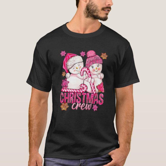 Camiseta Navidades Rosados Crean Snowman con Candy Cane Xma (Anverso)