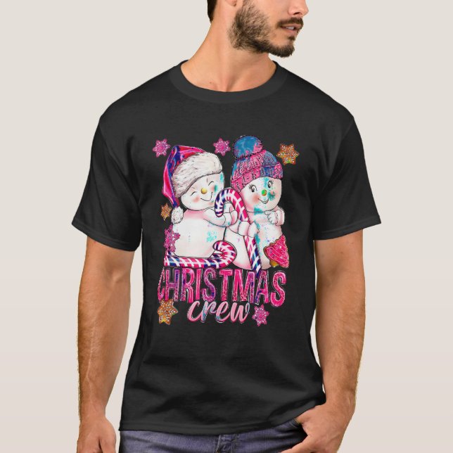 Camiseta Navidades Rosados Crean Snowman con Candy Cane Xma (Anverso)