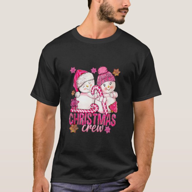 Camiseta Navidades Rosados Crean Snowman con Candy Cane Xma (Anverso)