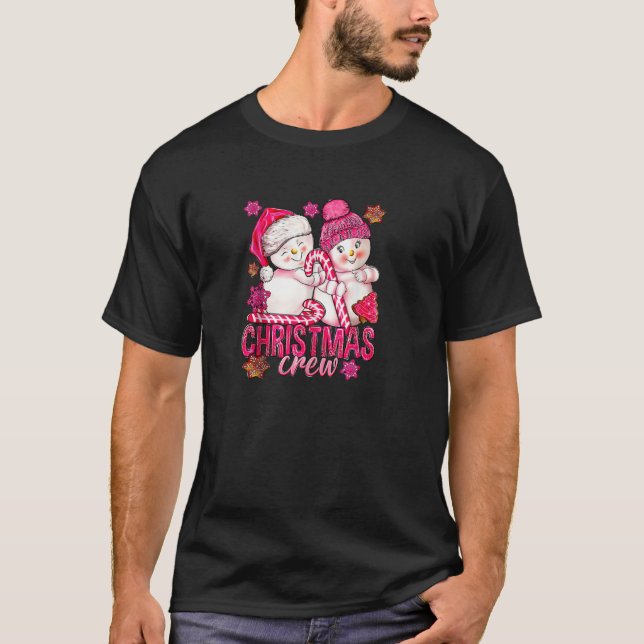 Camiseta Navidades Rosados Crean Snowman con Candy Cane Xma (Anverso)