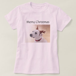 Camiseta Navidades rosados de perros con cachorros de reno 