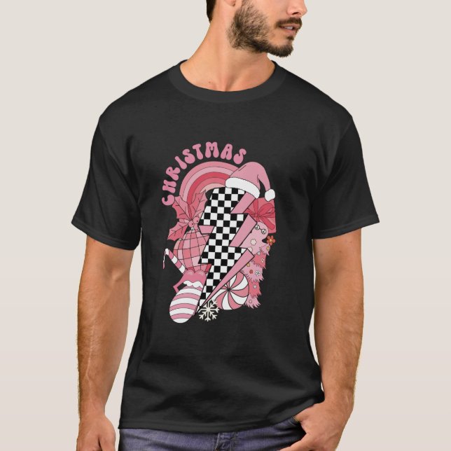 Camiseta Navidades rosados retro Groovy Vibes Lightning Che (Anverso)