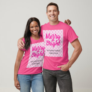 Camiseta Navidades rosados tartán Merry Bright Nombre de la