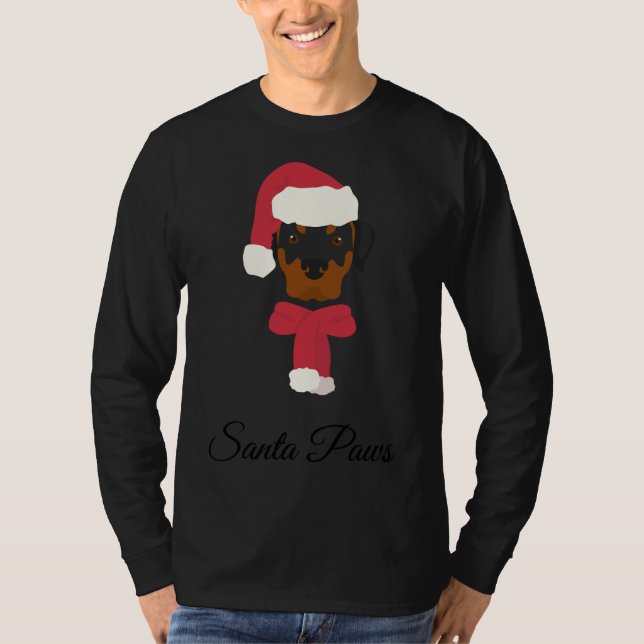 Camiseta Navidades Rottweiler Perro Ilustracion Con Santa H (Anverso)