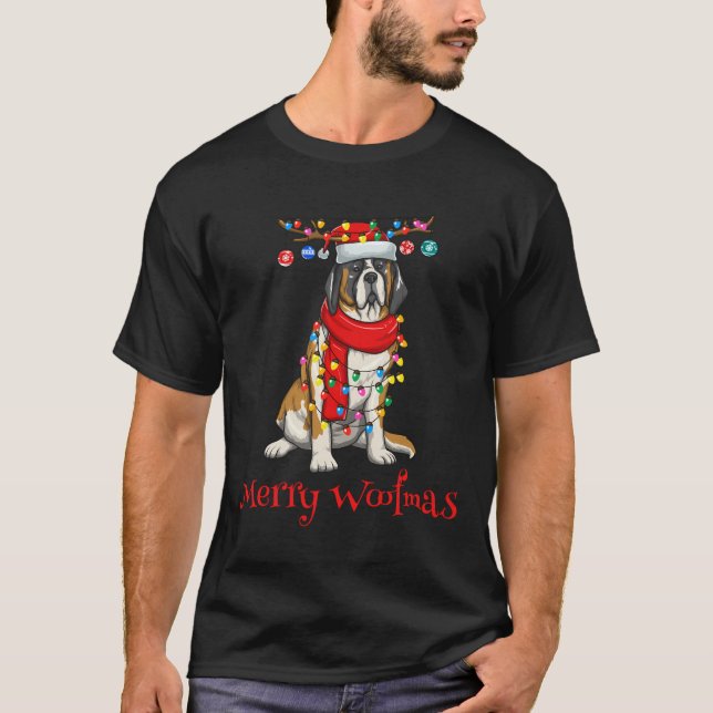 Camiseta Navidades Saint Bernard Dog Holiday Luces Merry W (Anverso)