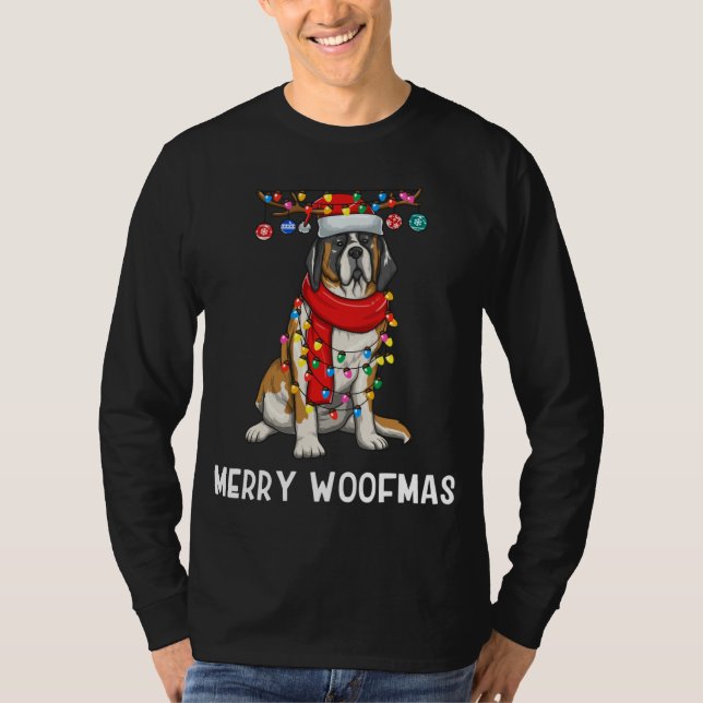 Camiseta Navidades Saint Bernard Dog Holiday Luces Merry W (Anverso)