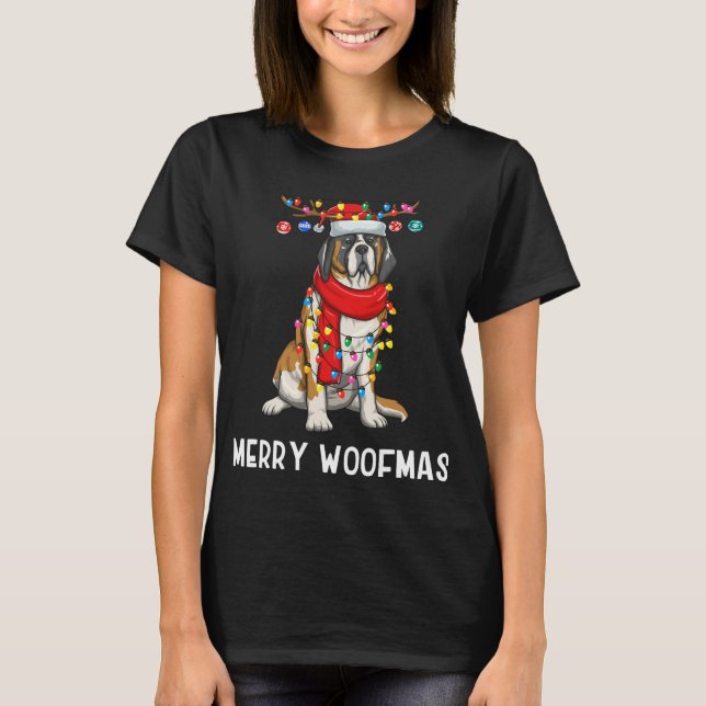 Camiseta Navidades Saint Bernard Dog Holiday Luces Merry W (Anverso)