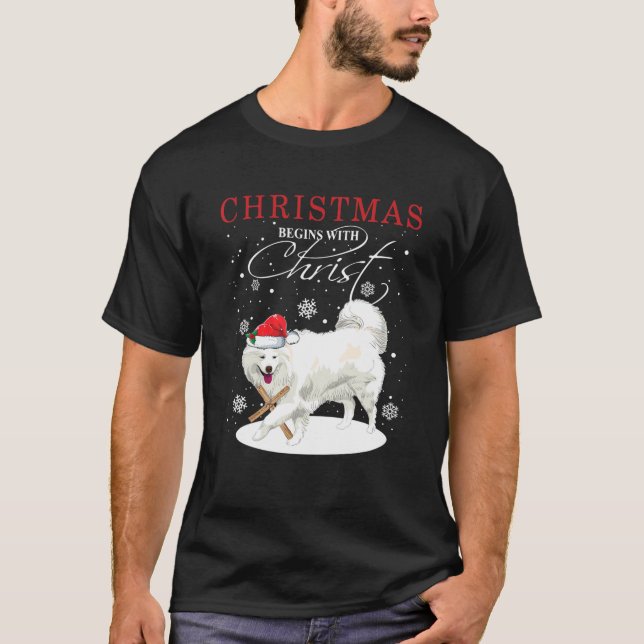 Camiseta Navidades Samoyed Comienza Con Cristo (Anverso)