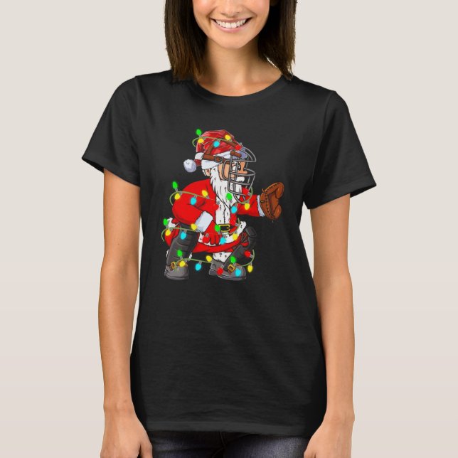 Camiseta Navidades Santa Claus Catcher del Béisbol (Anverso)