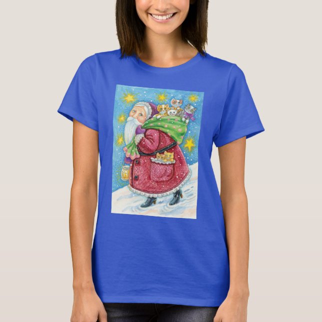 Camiseta ¡Navidades, Santa Claus con gatitos y gatos! (Anverso)