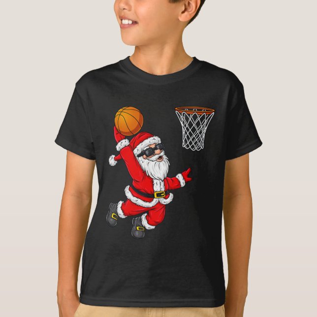 Camiseta Navidades Santa Claus Dunking A Basketball Boys Ki (Anverso)