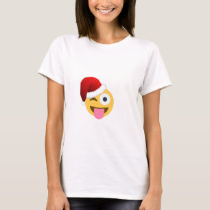 Camiseta navidades santa claus emoji guiñada por el ojo